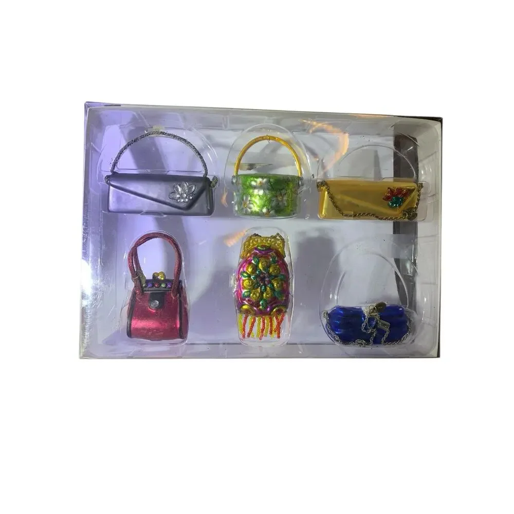 Department 56 Tiny Trimmings Mini Glass Purse Ornaments Set of 6 Vintage Handbag